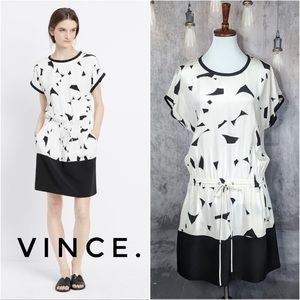 VINCE. 100 Silk% Geo-printed drawstring dress
